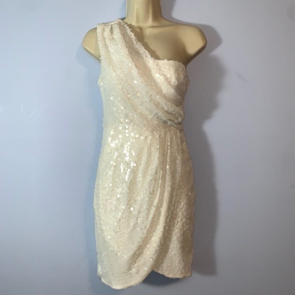 Marciano by guess One-Shoulder White Sequin wrap Dress xs bridal party formal - Picture 2 of 7